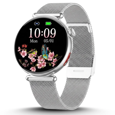 Smartwatch Zegarek Damski Angelo AT491 srebrny EKG Ciśnienie HRV BPM Menu PL
